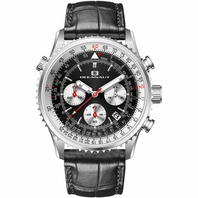 Oceanaut Men's Watch - Flight Silver Tone Case Black Dial Leather Strap | OC0125 Luxury Quartz Watch Quartz Watch Sale