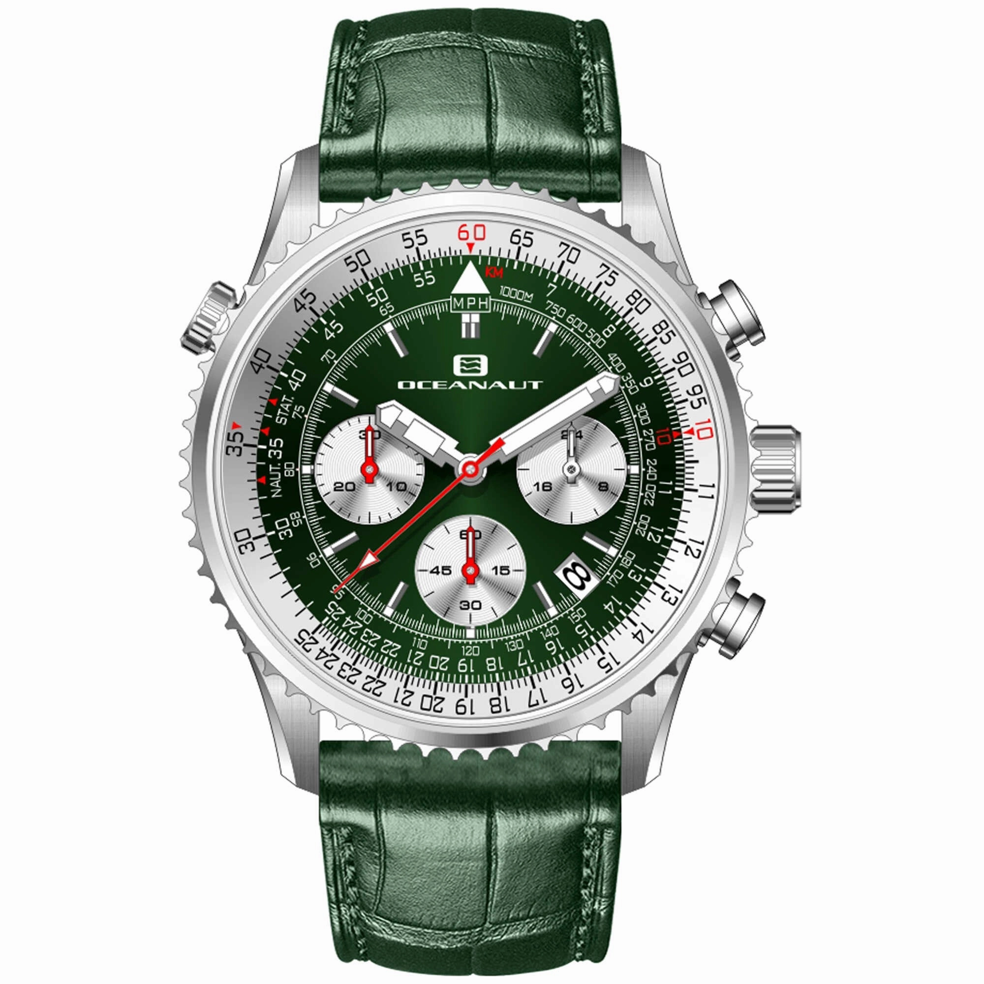 Oceanaut Men's Watch - Flight Silver Tone Case Green Dial Leather Strap | OC0128 