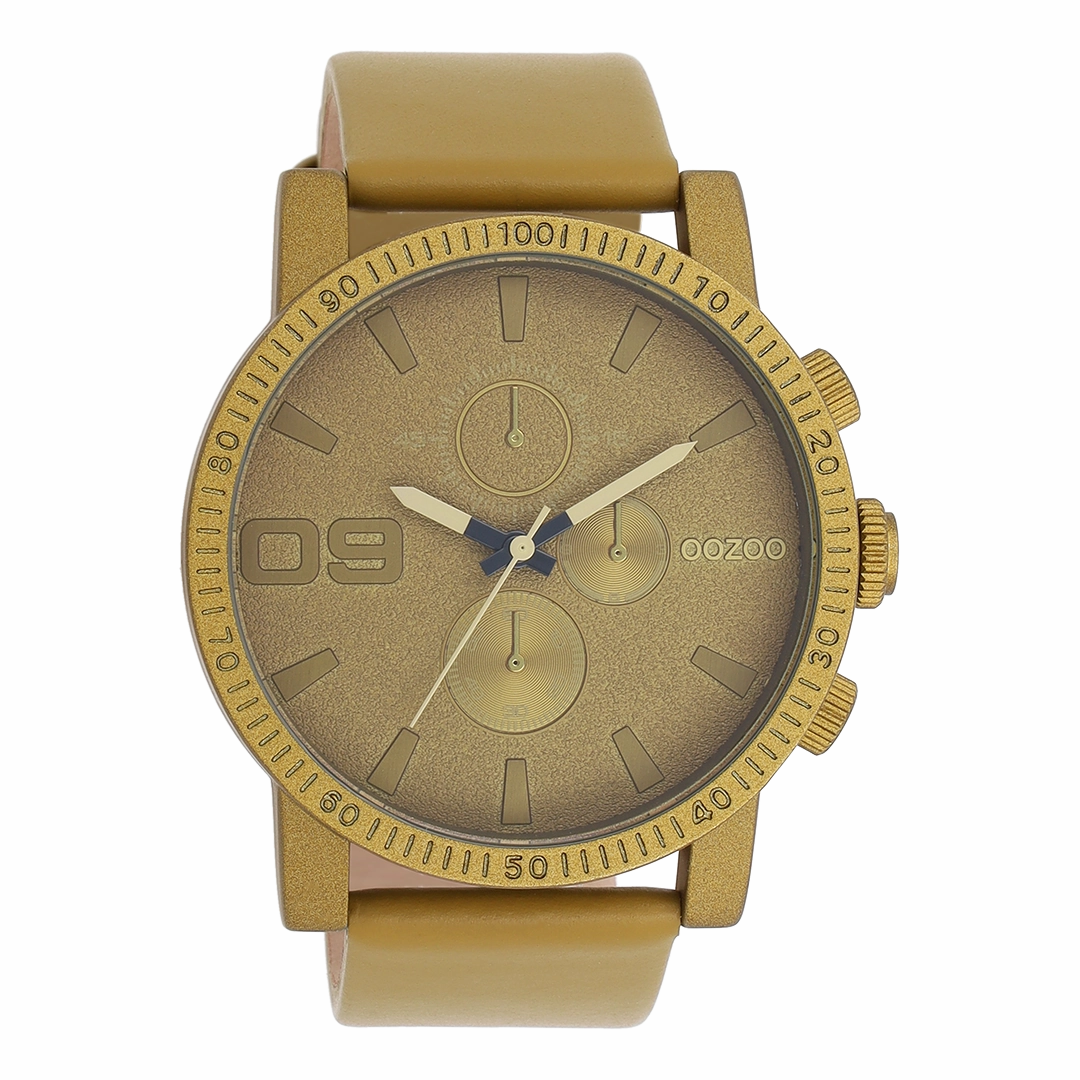 Olive green OOZOO watch with leather strap - C11217,seiko watches,mens watches,couple watches,watches designer,watches discount,best watches for men