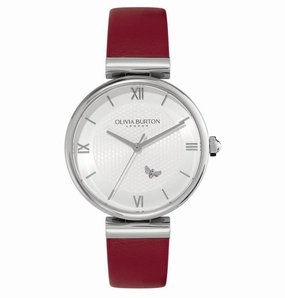 Olivia Burton Minima Bee Ladies Cranberry Leather Strap Watch 24000098 