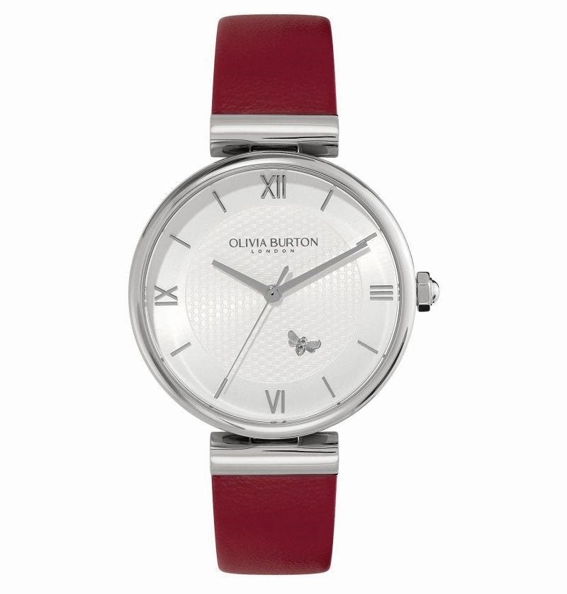 Olivia Burton Minima Bee Ladies Cranberry Leather Strap Watch 24000098 