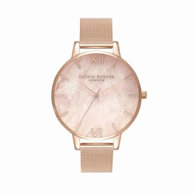 Olivia Burton Semi Precious Rose Gold Mesh Watch - Rose Gold 
