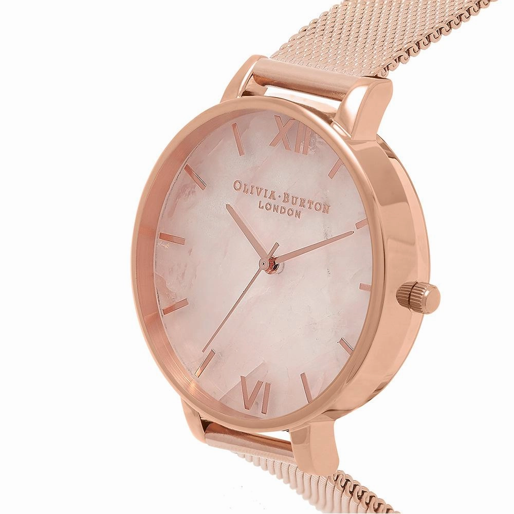 Olivia Burton Semi Precious Rose Gold Mesh Watch - Rose Gold
