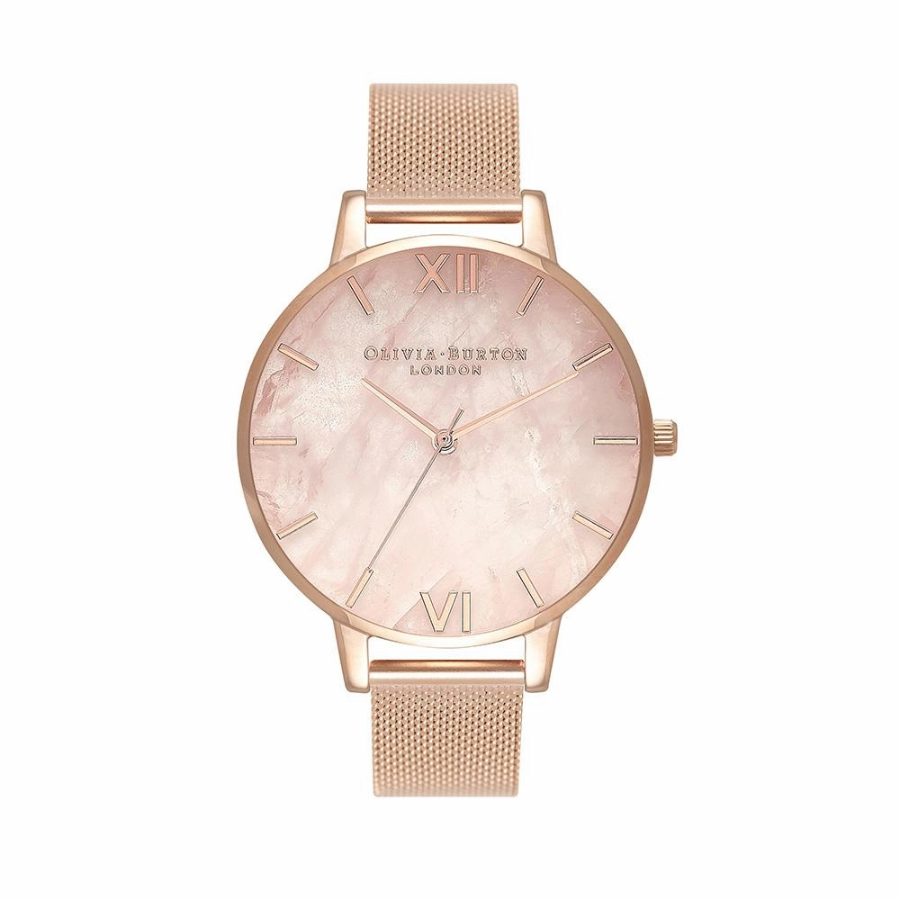 Olivia Burton Semi Precious Rose Gold Mesh Watch - Rose Gold 