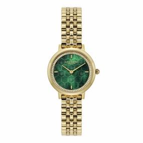 Olivia Burton Signature Honeycomb Ultra Slim Forest Green and Gold Watch 24000266 