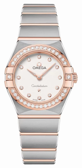 Omega Constellation Stainless Steel & 18K Rose Gold Silver Dial Diamonds Quartz Womens Watch 131.25.25.60.52.001 Women??s luxury watches Affordable women watches