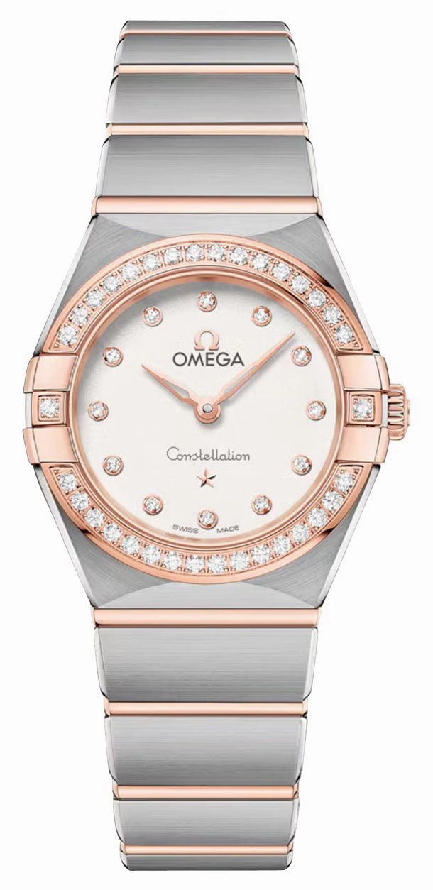 Omega Constellation Stainless Steel & 18K Rose Gold Silver Dial Diamonds Quartz Womens Watch 131.25.25.60.52.001 Women??s luxury watches Affordable women watches