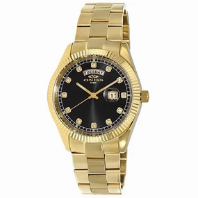 Oniss Men's Watch - Admiral Black Dial Plated Stainless Steel Bracelet | ON3881-MGBK 