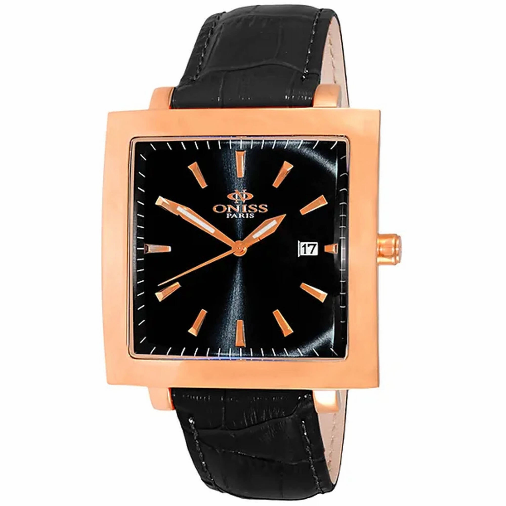 Oniss Men's Watch - Quad Quartz Black Dial Brown Leather Strap | ON4444-MRGBK 