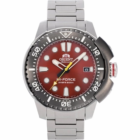 Orient Men's Automatic Watch - M-Force Dive Red Dial Steel Bracelet | RA-AC0L02R00B,automatic watch,automatic watches for men,automatic watches for women,luxury automatic watch,minimalist automatic watch,dress automatic watch,vintage automatic watch,autom