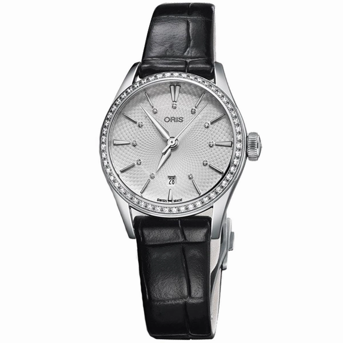 Oris Women's Automatic Watch - Artelier Diamond Date Black Strap | 01 561 7722 4951LS,automatic watch,automatic watches for men,automatic watches for women,luxury automatic watch,minimalist automatic watch,dress automatic watch,vintage automatic watch,aut