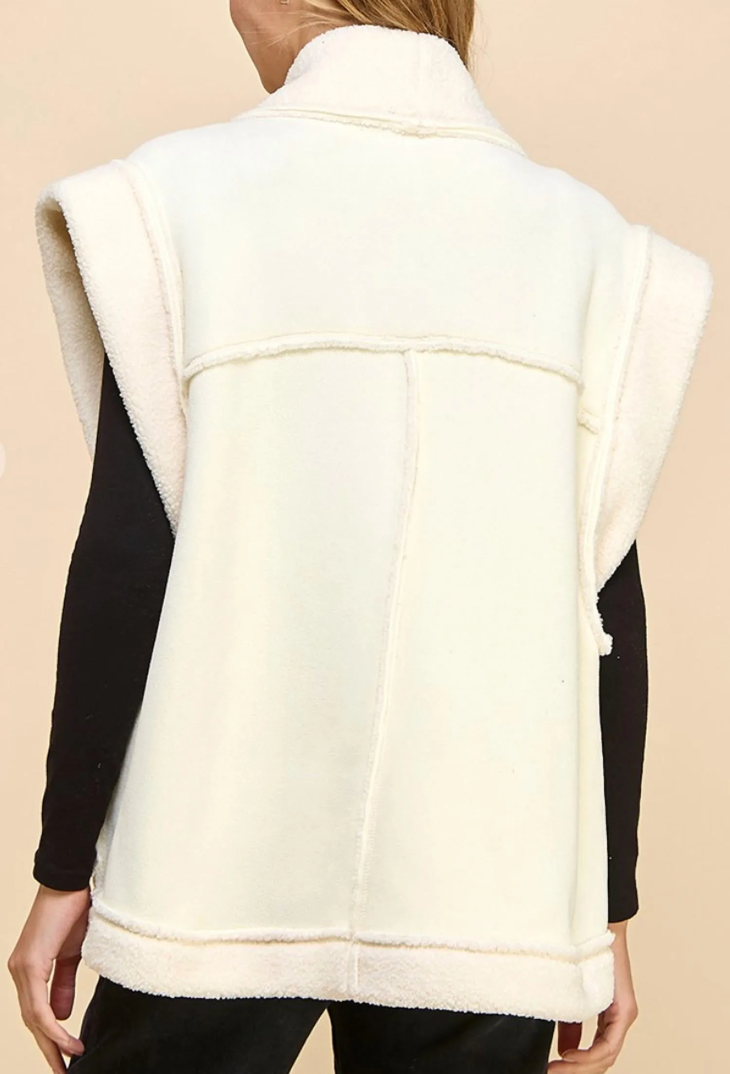 Oversized Suede Front Open Vest In Cream