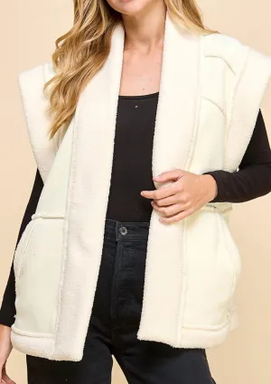Oversized Suede Front Open Vest In Cream