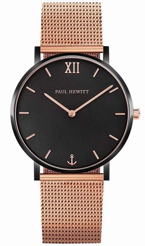 Paul Hewitt Sailor Black Sunray Rose Gold Mesh Watch 
