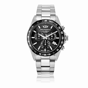 Philip Caribe Black Stainless Steel Bracelet Chronograph 