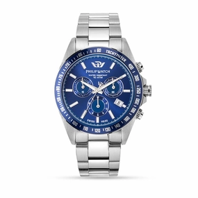 Philip Caribe Blue Sunray Silver Bracelet Chronograph 