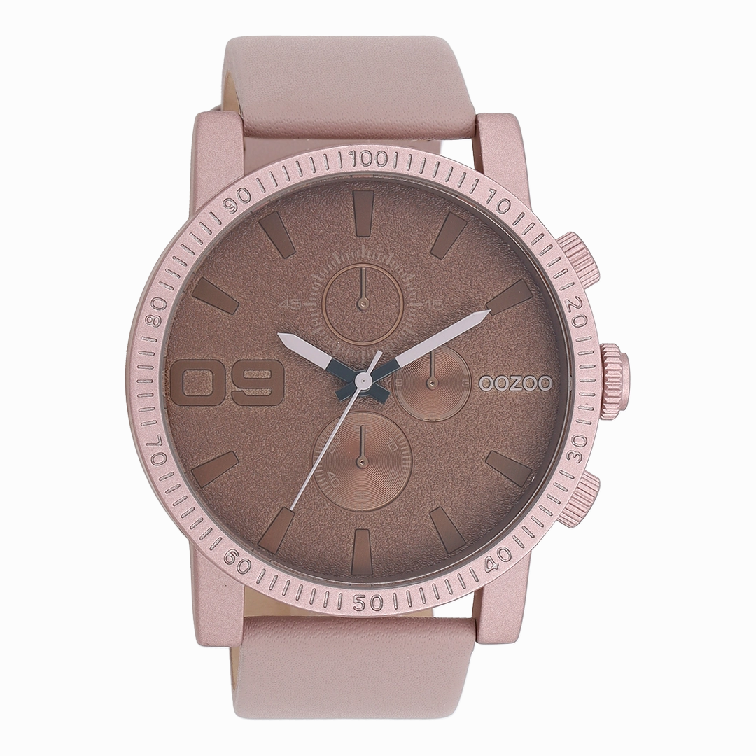 Pink grey OOZOO watch with leather strap - C11218,seiko watches,couple watches,watches designer,watches discount,women watches,best women watches,high end women's watches,high quality women's watches