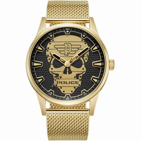 Police Skull Black Dial Gold Rissington Men's Watch PEWJG2227903 