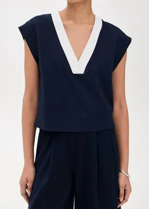 Ponte Color Block Vest In Blue