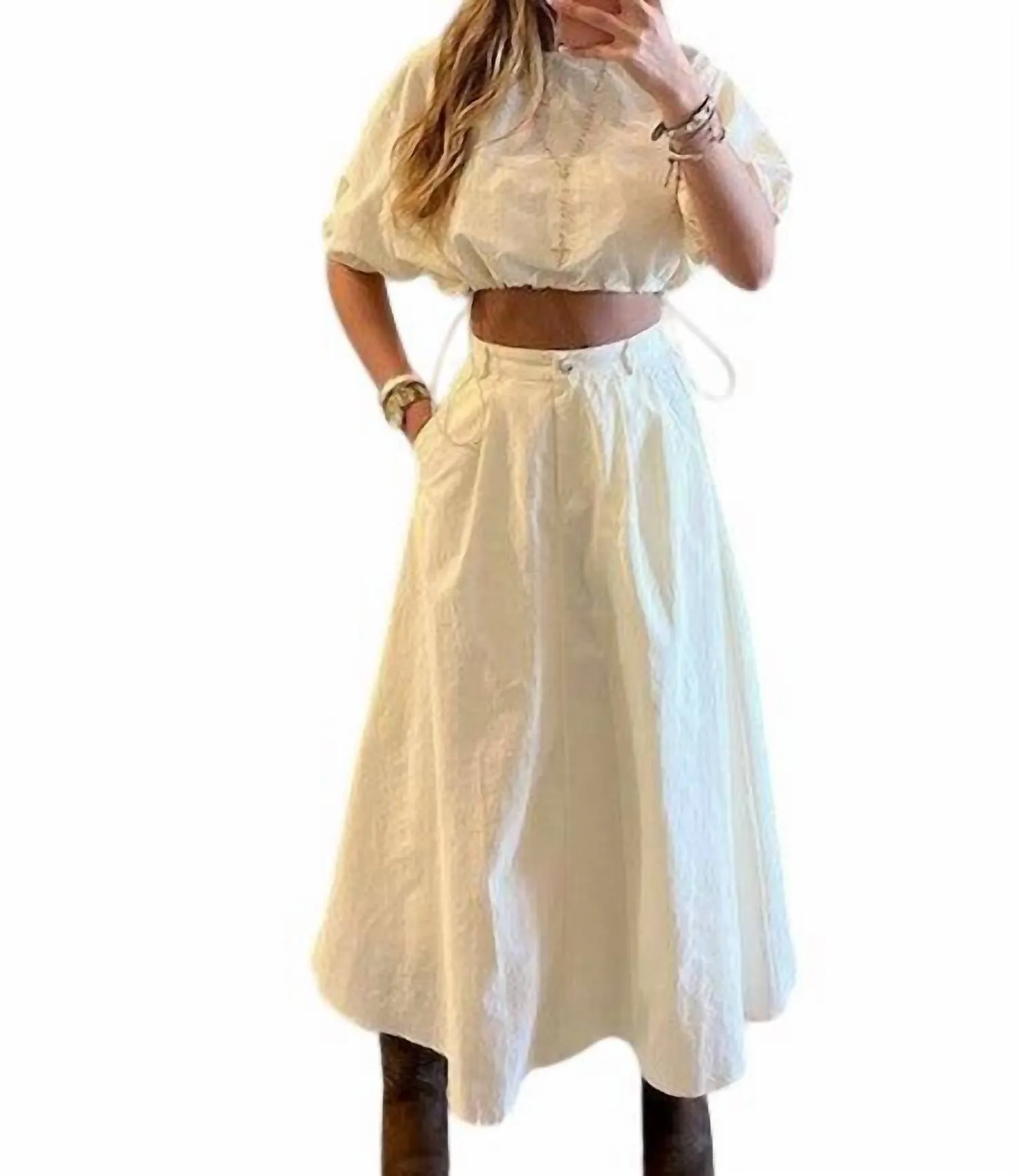 Poplin Midi Skirt In Off White