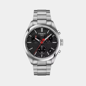 PR 100 Men Quartz Black Dial Chronograph Stainless Steel Watch T1504171105101 budget    watches    watches classic