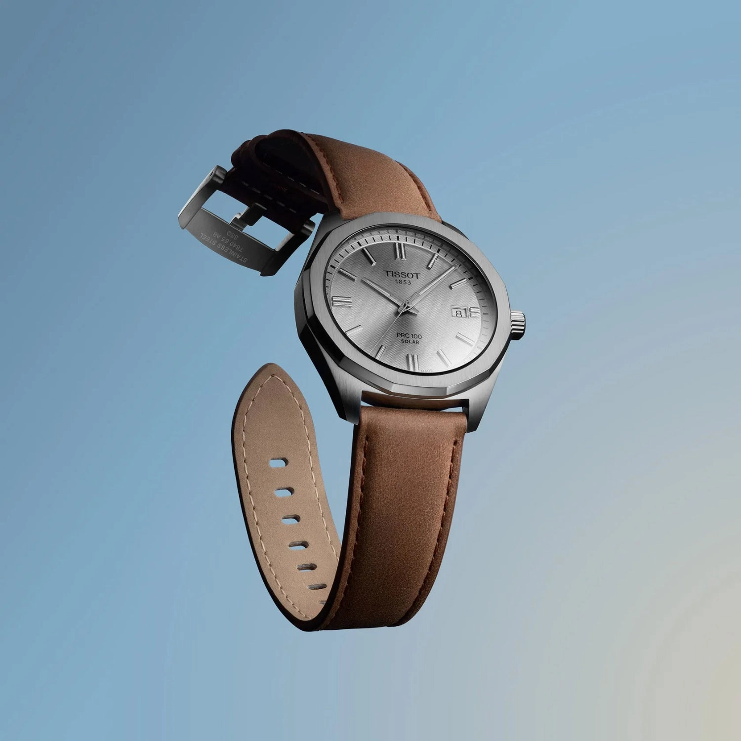 PRC 100 Solar Unisex Silver Dial Analog Leather Watch T1514221603100