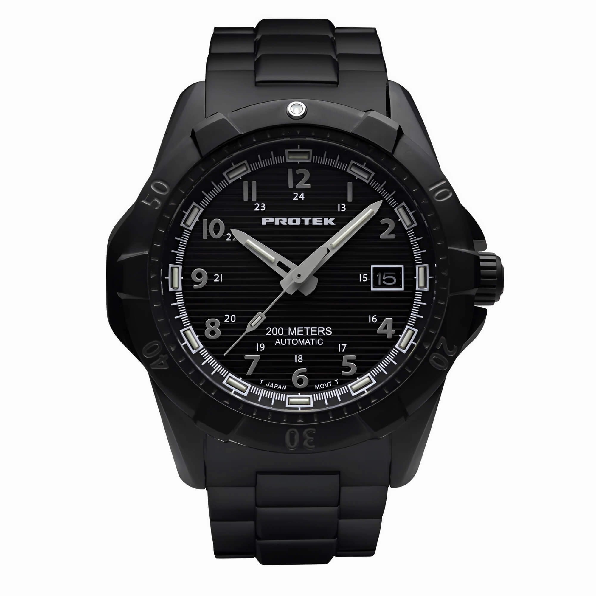 ProTek Men's Automatic Black Case Black Stainless Steel Bracelet Watch | 2202BR