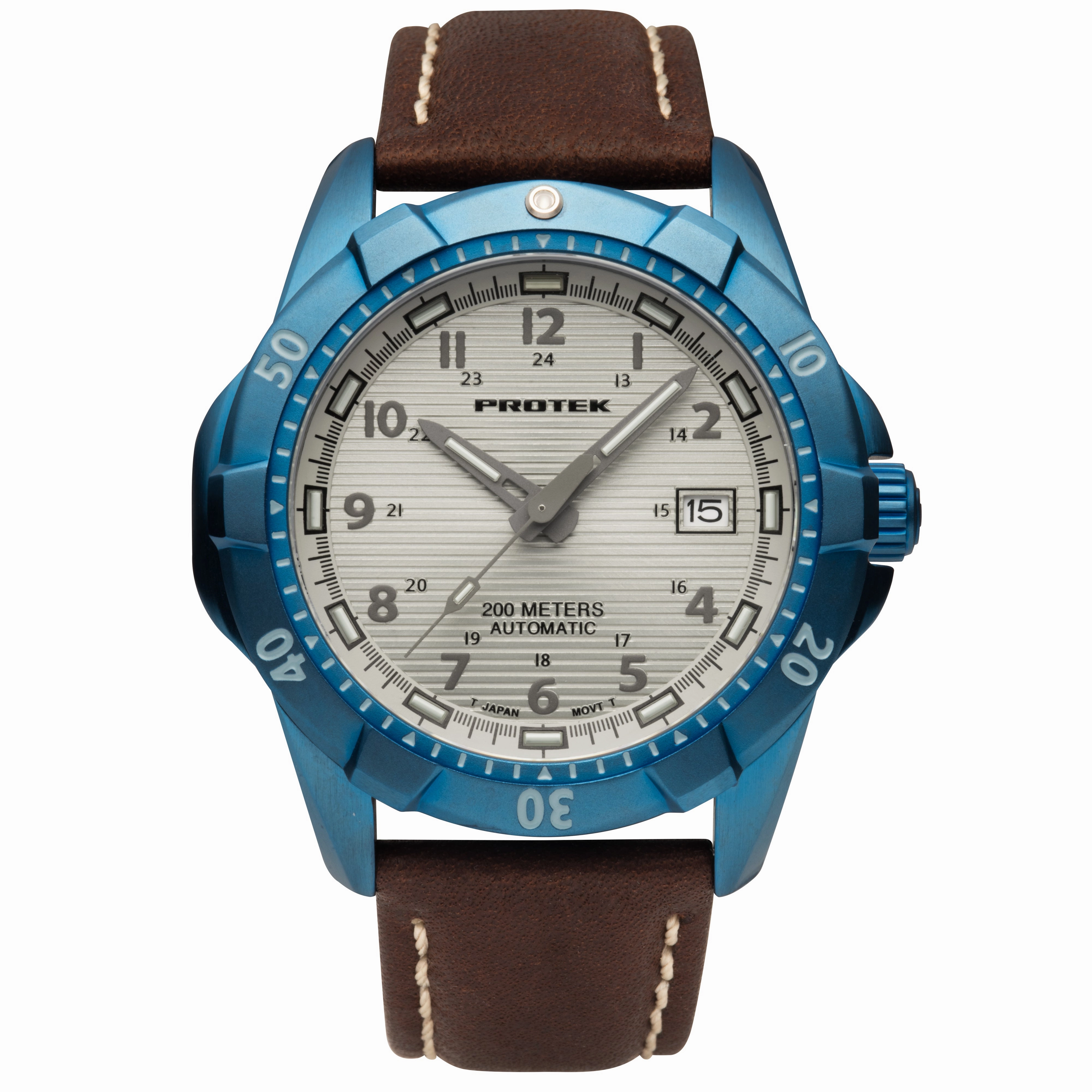 ProTek Men's Watch - Dive Automatic Cream Dial Blue Case Brown Leather Strap | 2213,automatic watch,automatic watches for men,automatic watches for women,luxury automatic watch,minimalist automatic watch,dress automatic watch,vintage automatic watch,autom
