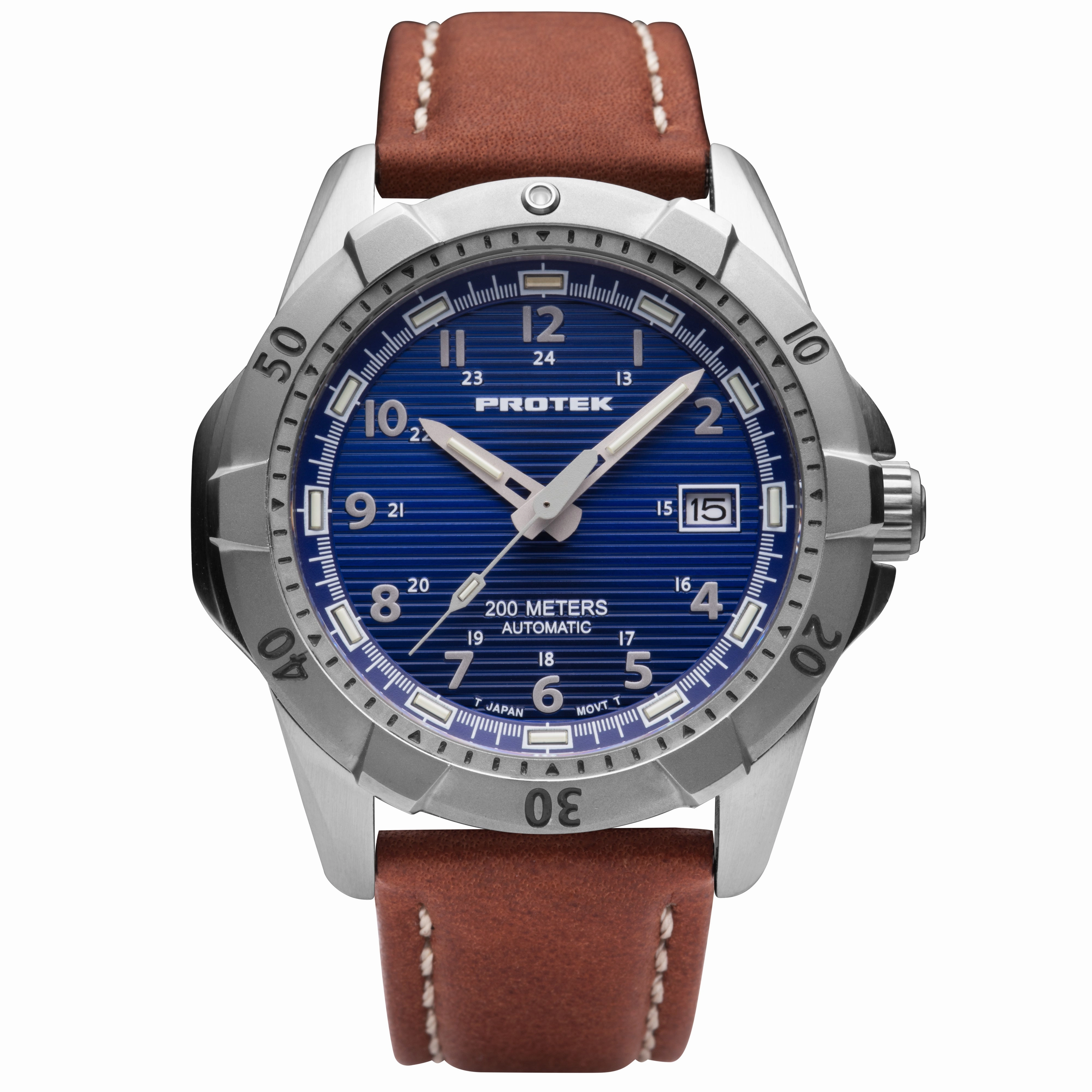 ProTek Men's Watch - Dive Rotating Bezel Automatic Blue Dial Brown Strap | 2203,automatic watch,automatic watches for men,automatic watches for women,luxury automatic watch,minimalist automatic watch,dress automatic watch,vintage automatic watch,automatic