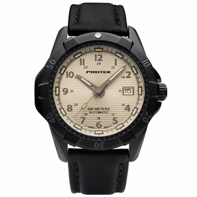 ProTek Men's Watch - Dive Rotating Bezel Automatic Cream Dial Leather Strap | 2217,automatic watch,automatic watches for men,automatic watches for women,luxury automatic watch,minimalist automatic watch,dress automatic watch,vintage automatic watch,automa
