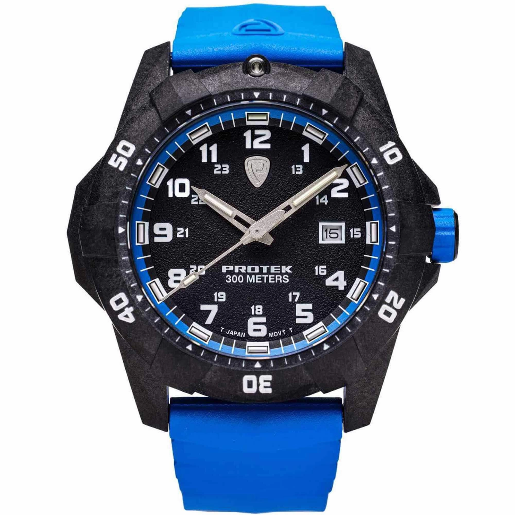 Protek Unisex Quartz Watch - Dive Series Black Dial Blue Rubber Strap | 1003B Luxury Quartz Watch Quartz Watch Sale