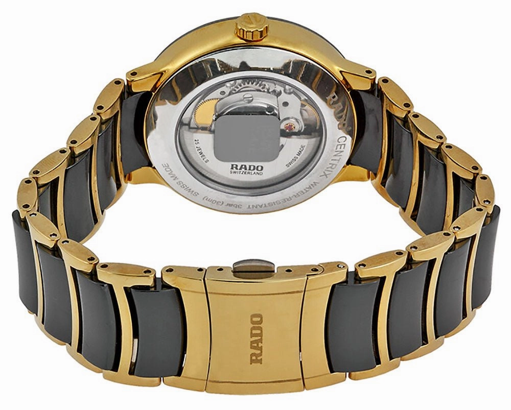 Rado Centrix Automatic Diamonds Gold PVD & Black High-Tech Ceramic Black Dial Date Unisex Watch R30035712