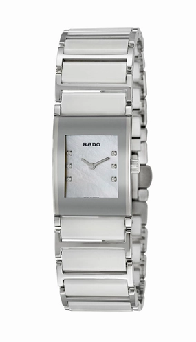 Rado Integral Jubile Stainless Steel and White Ceramic Quartz Mother of Pearl Dial Diamonds Womens Watch R20747901 Women??s luxury watches Affordable women watches
