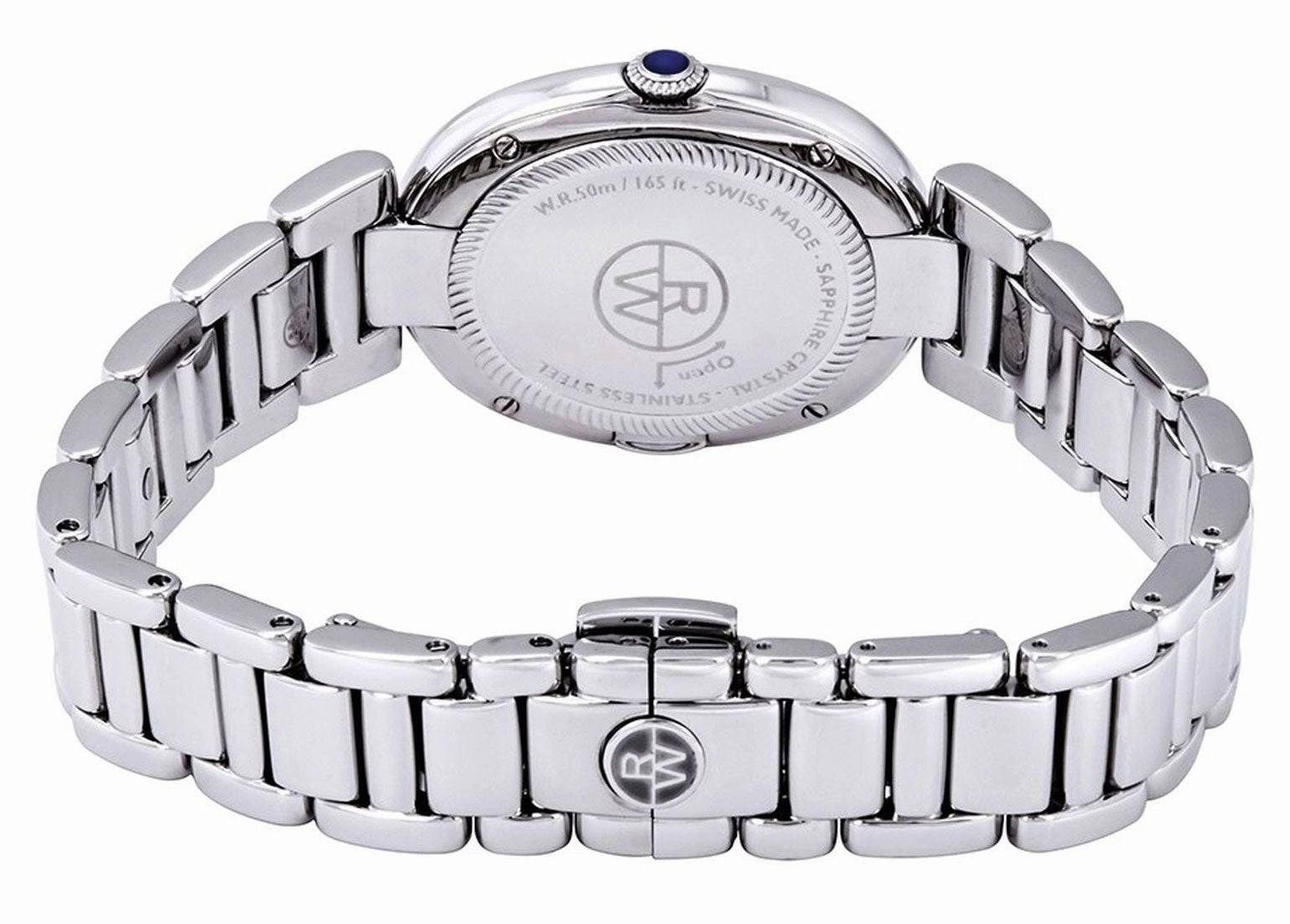 Raymond Weil Shine Stainless Steel Oval Case Diamonds Mother-of-Pearl Dial Interchangeable Black Satin Strap Quartz Womens Watch 1700-ST-00995