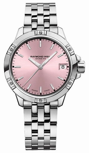 Raymond Weil Tango Stainless Steel Pink Dial Date Quartz Womens Watch 5960-ST-80001 Women??s luxury watches Affordable women watches