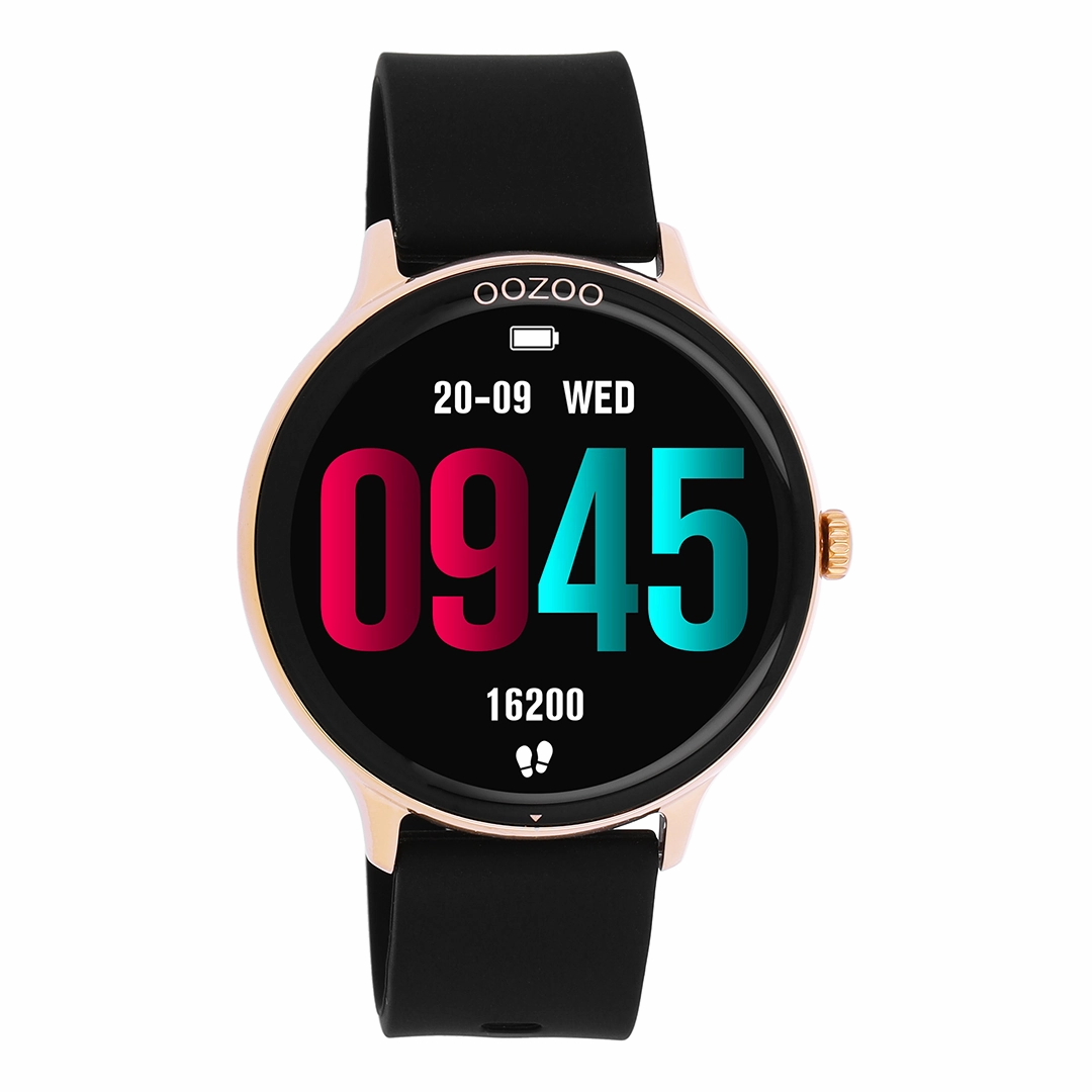 Rose gold coloured OOZOO smartwatch with black rubber strap - Q00133,seiko watches,mens watches,couple watches,watches designer,watches discount,best watches for men