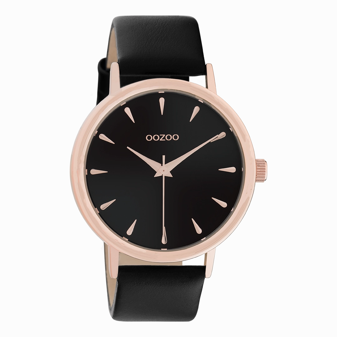 Rose gold coloured OOZOO watch with black leather strap - C10829,seiko watches,couple watches,watches designer,watches discount,women watches,best women watches,high end women's watches,high quality women's watches