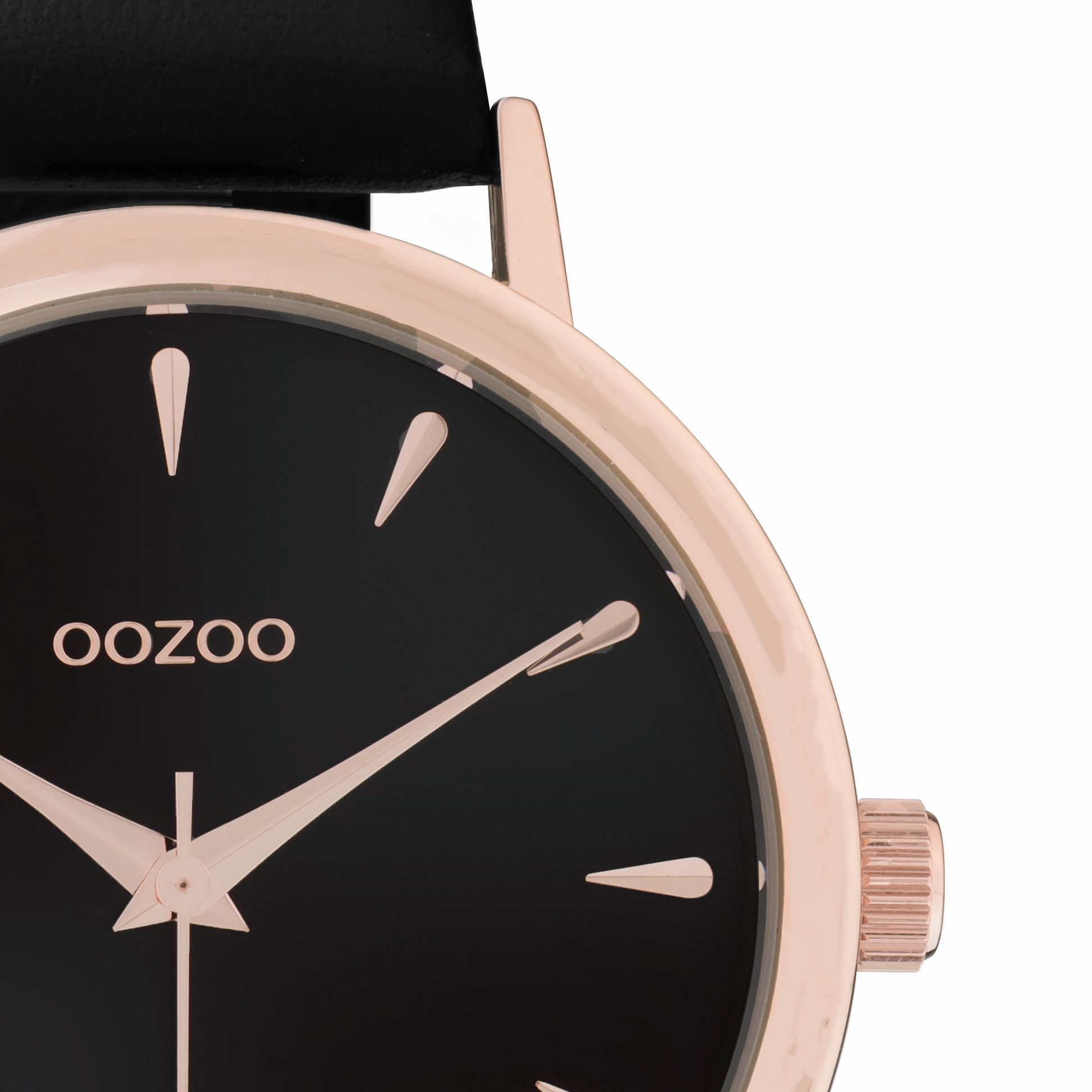 Rose gold coloured OOZOO watch with black leather strap - C10829