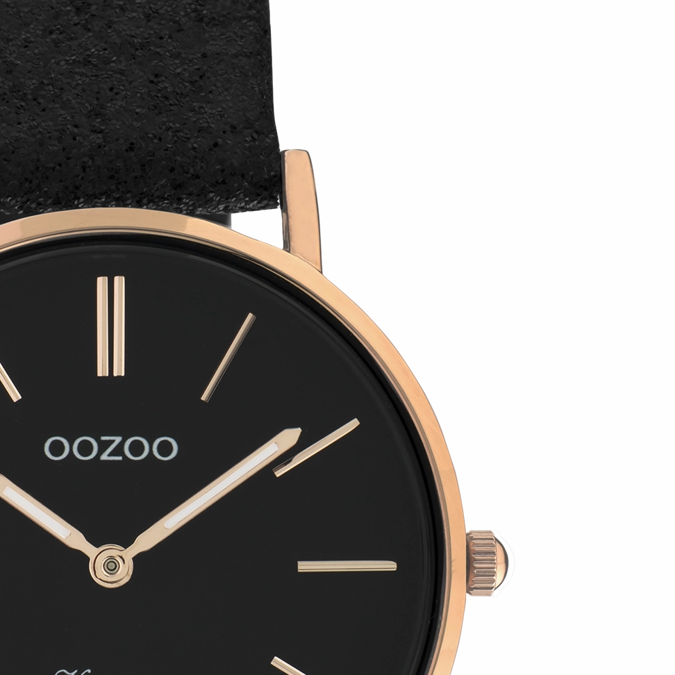Rose gold coloured OOZOO watch with black leather strap - C20159