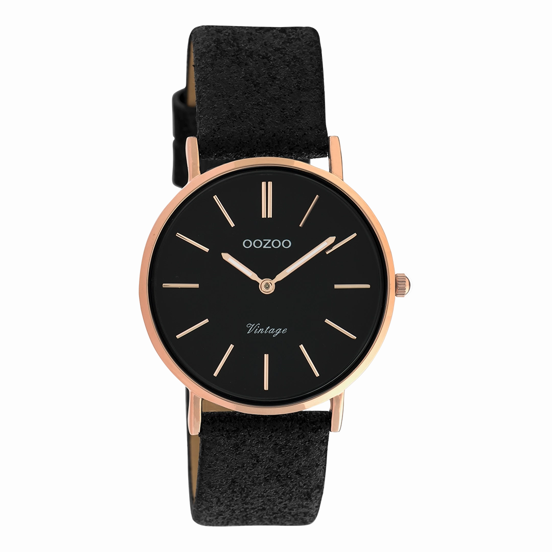 Rose gold coloured OOZOO watch with black leather strap - C20159,seiko watches,couple watches,watches designer,watches discount,women watches,best women watches,high end women's watches,high quality women's watches