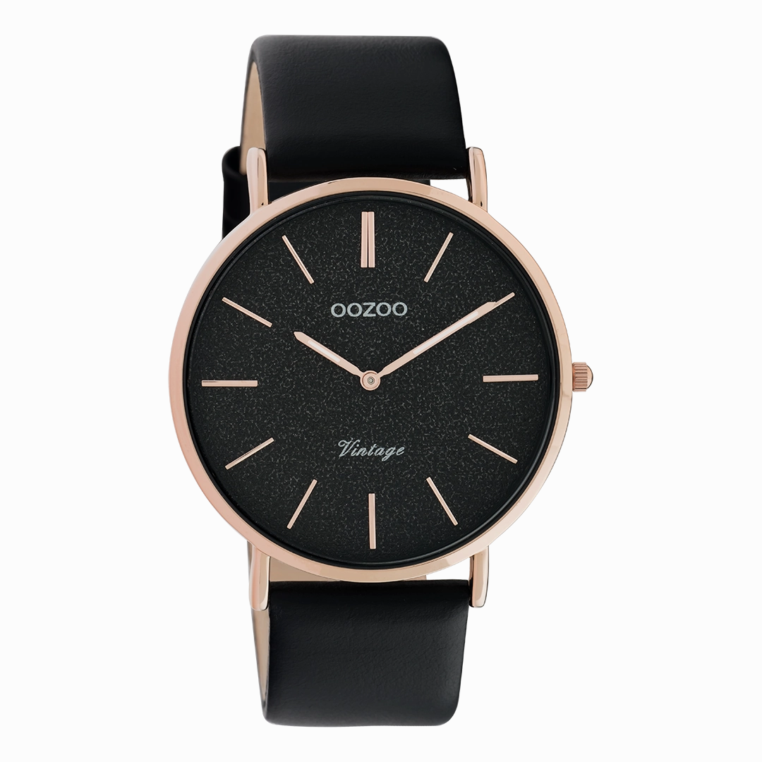 Rose gold coloured OOZOO watch with black leather strap - C20169,seiko watches,couple watches,watches designer,watches discount,women watches,best women watches,high end women's watches,high quality women's watches