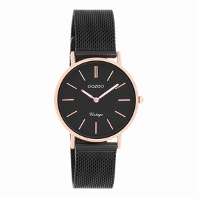 Rose gold coloured OOZOO watch with black metal mesh bracelet - C8871,seiko watches,couple watches,watches designer,watches discount,women watches,best women watches,high end women's watches,high quality women's watches