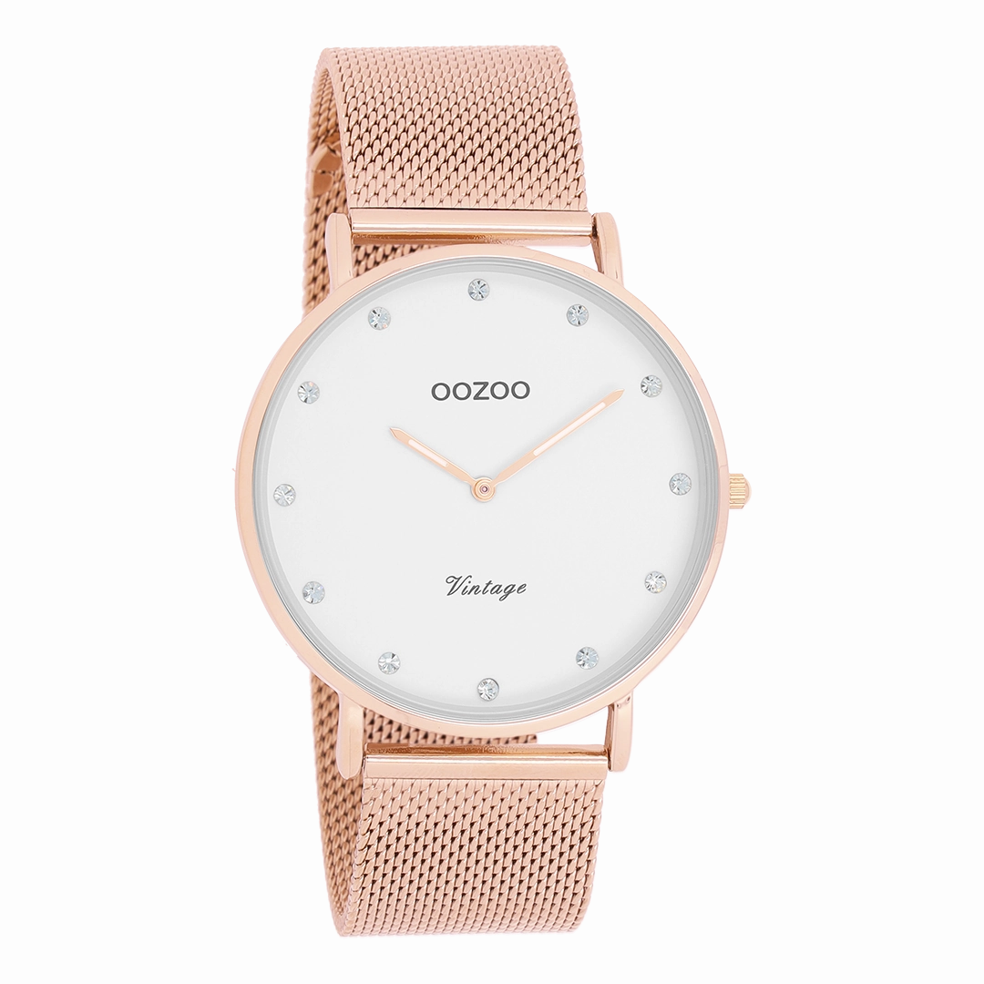 Rose gold coloured OOZOO watch with metal mesh bracelet - C20238,seiko watches,mens watches,couple watches,watches designer,watches discount,best watches for men