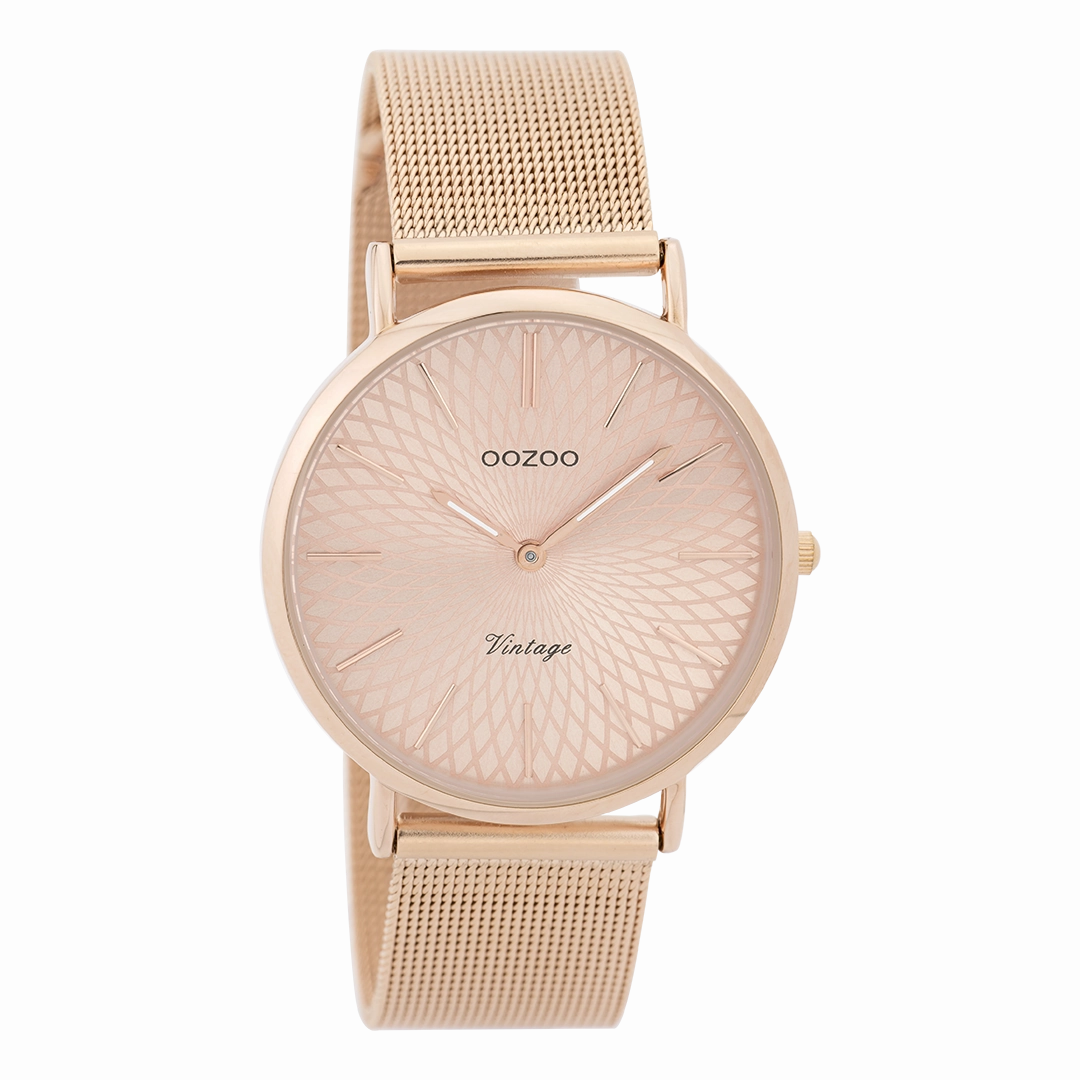 Rose gold coloured OOZOO watch with metal mesh bracelet - C9344,seiko watches,mens watches,couple watches,watches designer,watches discount,best watches for men