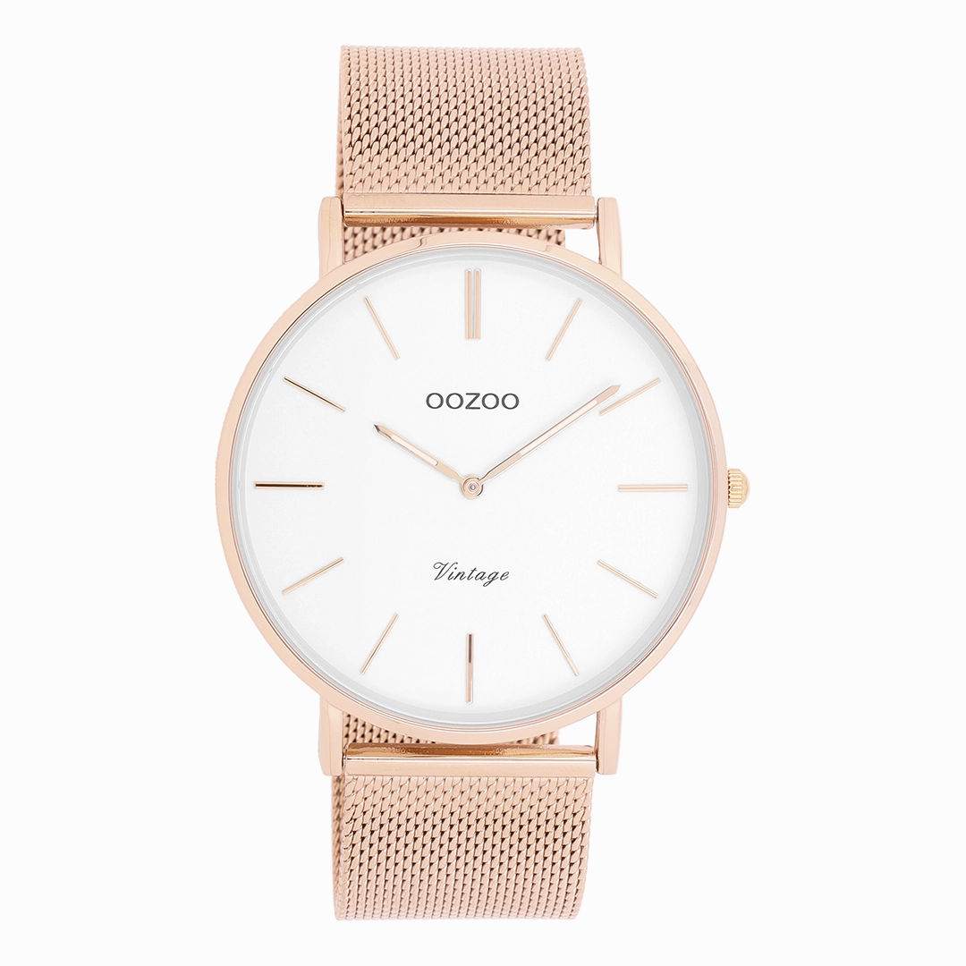 Rose gold coloured OOZOO watch with metal mesh bracelet - C9916,seiko watches,mens watches,couple watches,watches designer,watches discount,best watches for men