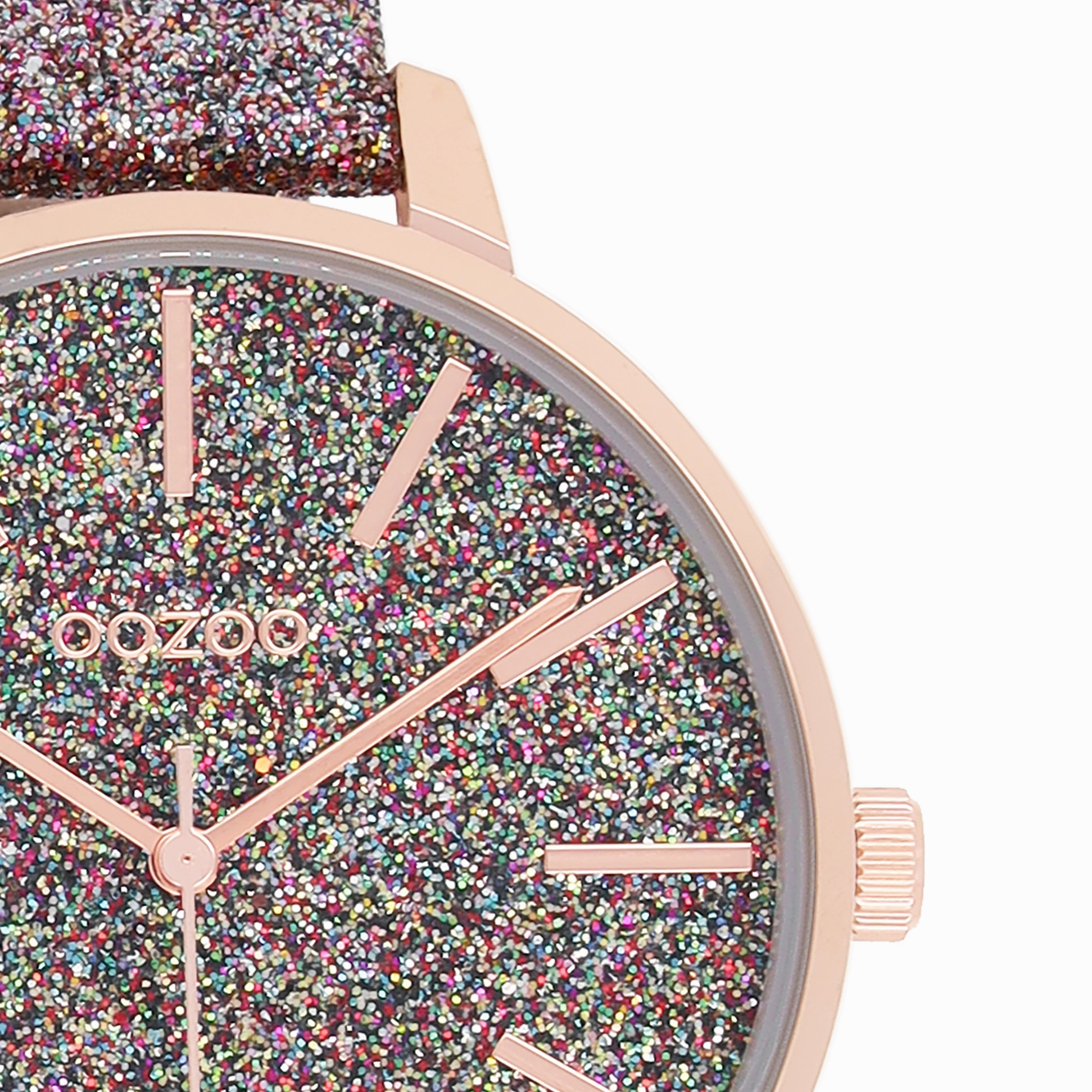 Rose gold coloured OOZOO watch with multicolor leather strap - C11032