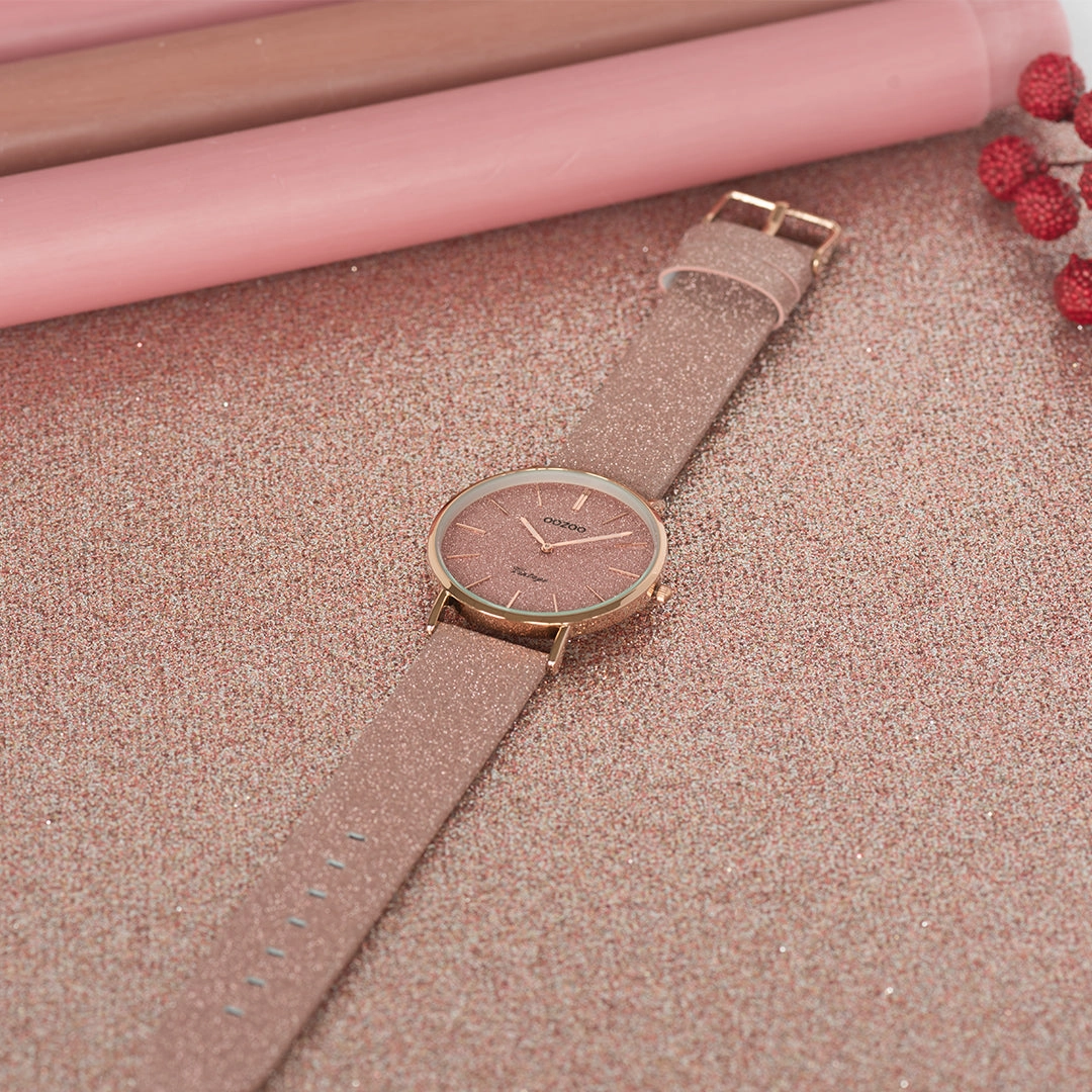 Rose gold coloured OOZOO watch with old pink leather strap - C20161