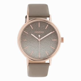 Rose gold coloured OOZOO watch with taupe leather strap - C10937,seiko watches,couple watches,watches designer,watches discount,women watches,best women watches,high end women's watches,high quality women's watches