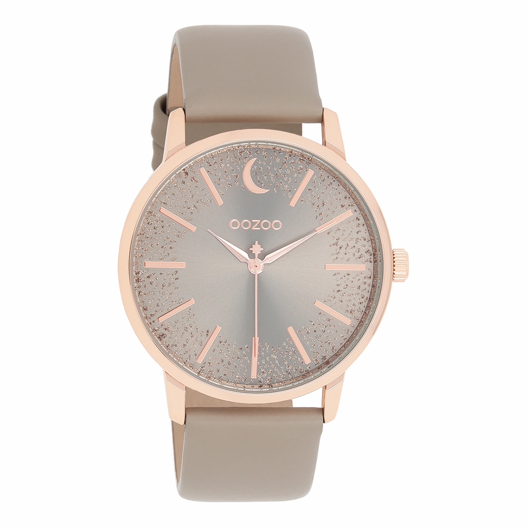 Rose gold coloured OOZOO watch with taupe leather strap - C11041,seiko watches,couple watches,watches designer,watches discount,women watches,best women watches,high end women's watches,high quality women's watches