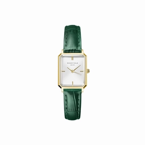 Rosefield Octagon XS White Gold  Emerald Croco Leather Watch OWGLG-O86 
